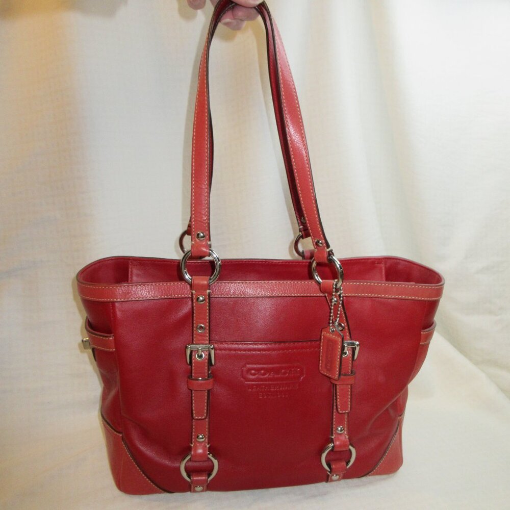 COACH~LEATHERWARE~GALLERY EAST WEST TOTE IN CHERRY RED LEATHER~RETIRED